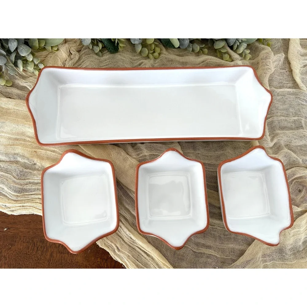 Pier 1 Catarina Condiment bowl set Portugal pottery white terracotta‎ serving